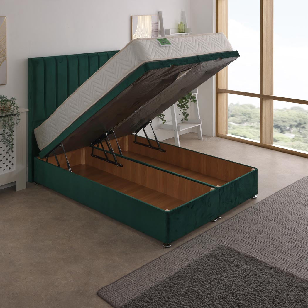 Nike Coil Sprung Ottoman End Lift Bed Set – angled view, storage open