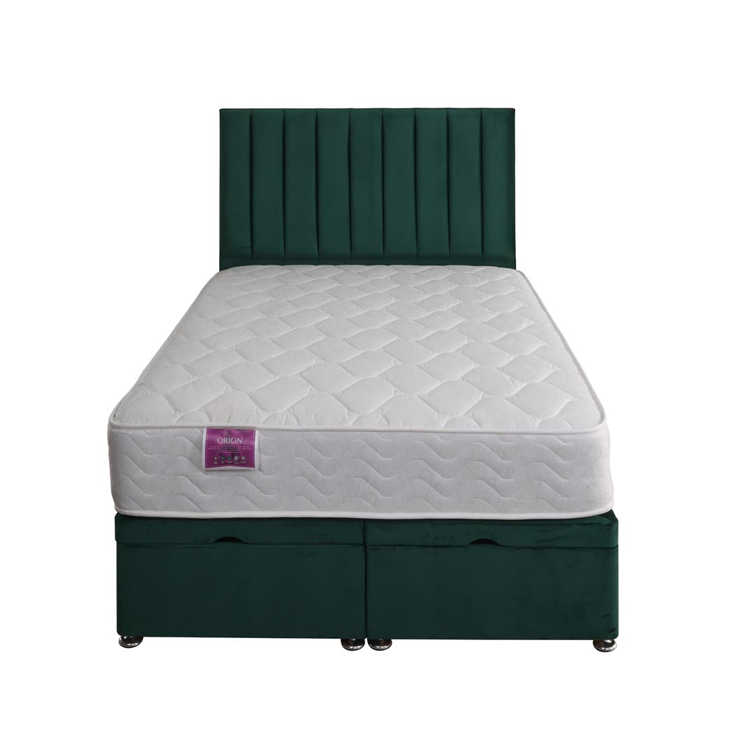 Orion Coil Sprung Ottoman End Lift Bed Set – front view, storage closed