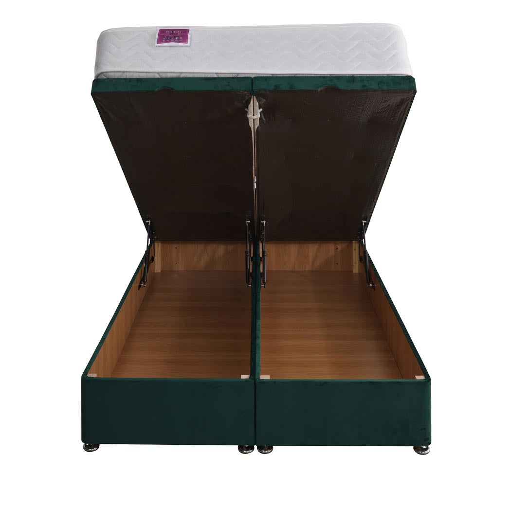 Orion Coil Sprung Ottoman End Lift Bed Set – front view, storage open