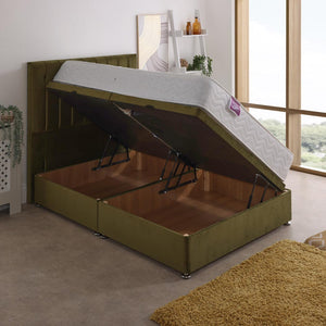 Orion Coil Sprung Ottoman Side Lift Bed Set – angled view, storage open