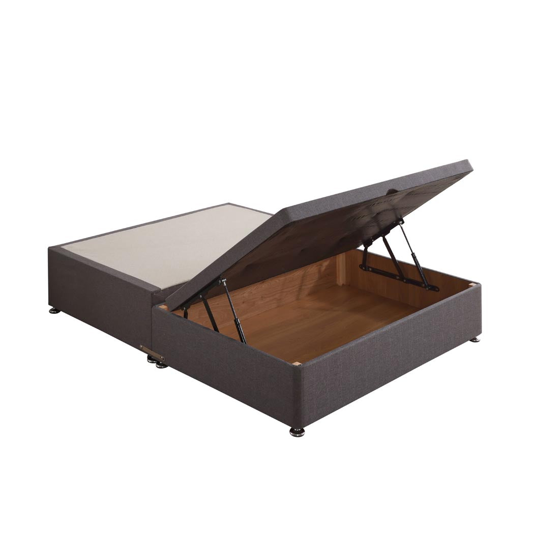 Ottoman Storage Half End Lift Divan Bed Base – angled view, storage open