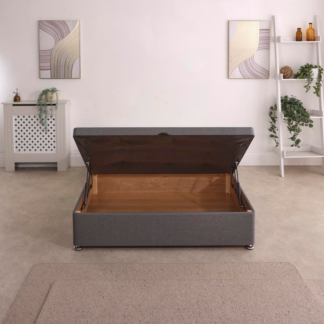 Ottoman Storage Half End Lift Divan Bed Base – front view, storage open