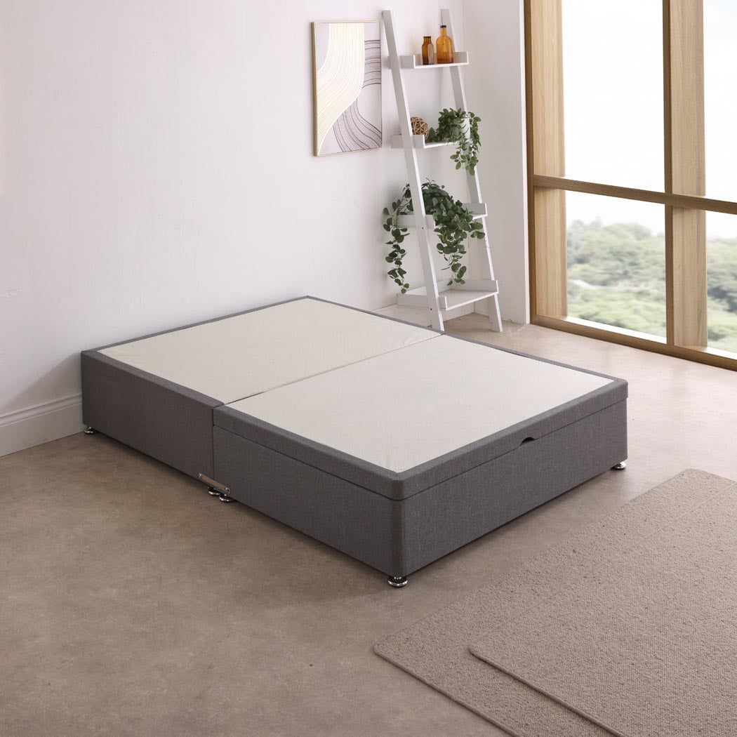 Ottoman Storage Half End Lift Divan Bed Base – angled view, storage closed