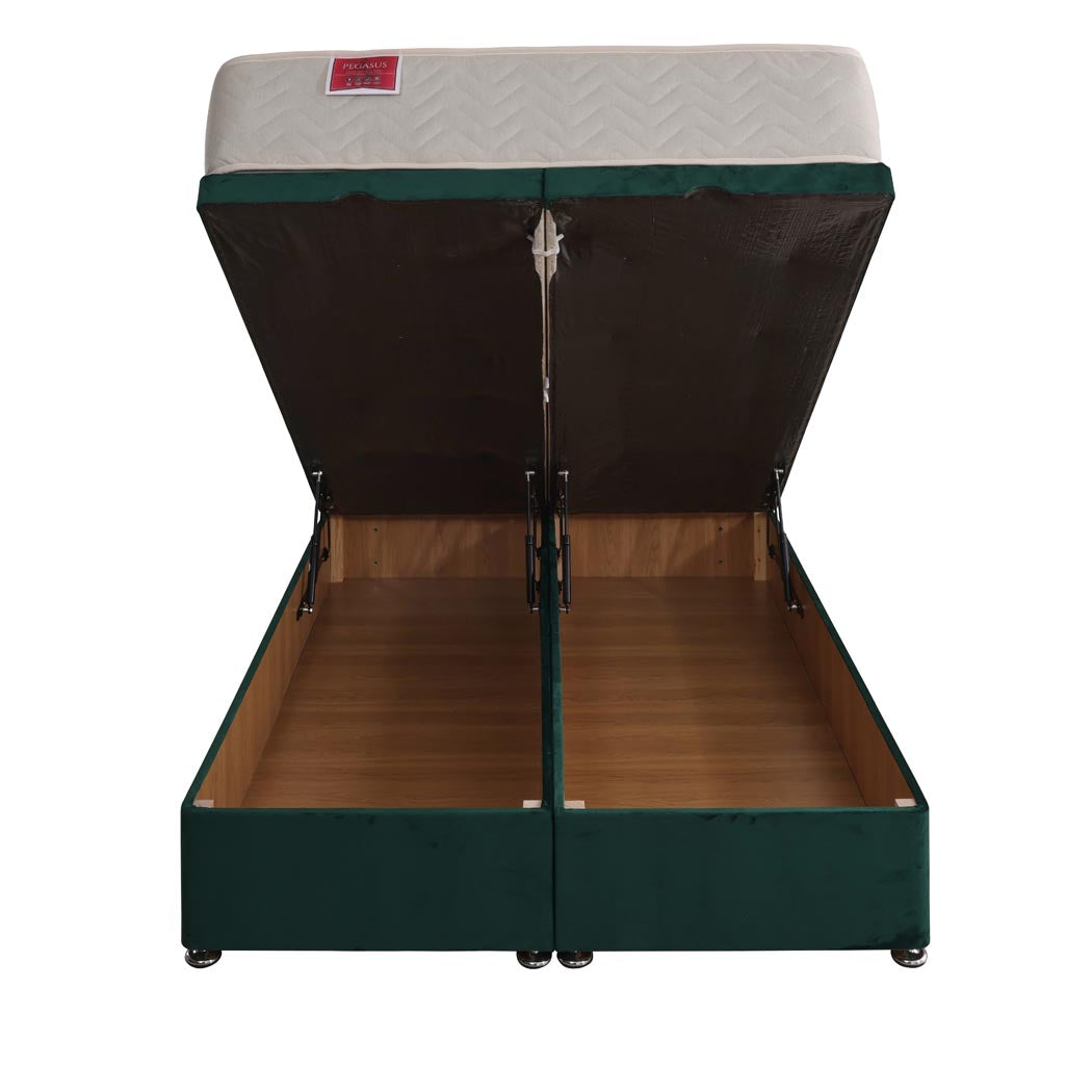 Pegasus Coil Sprung Ottoman End Lift Bed Set – rear view, storage open