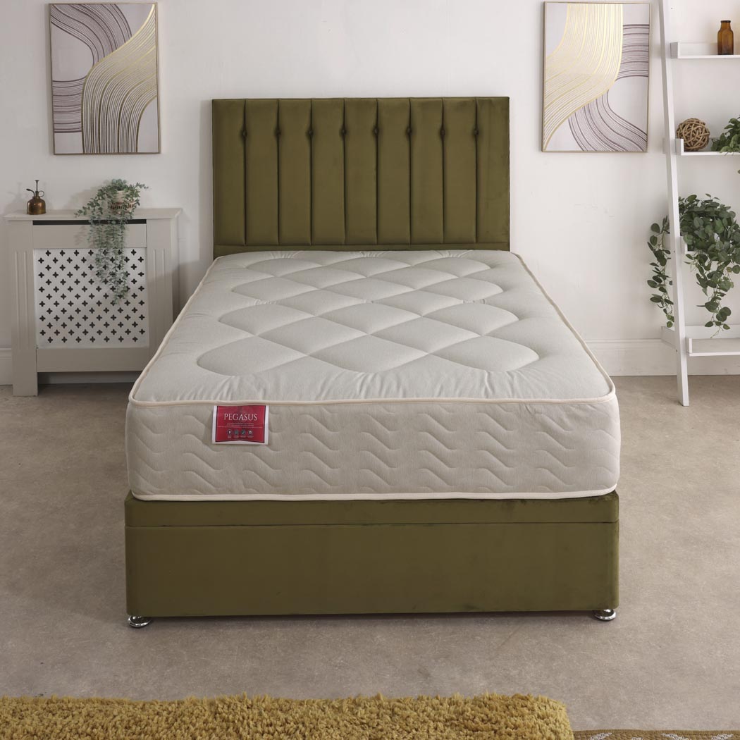 Pegasus Coil Sprung Ottoman Side Lift Bed Set – front view, styled in a bedroom