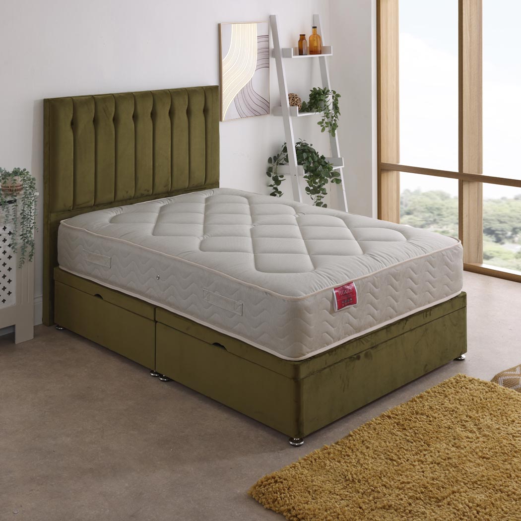 Pegasus Coil Sprung Ottoman Side Lift Bed Set – angled view, styled in a bedroom