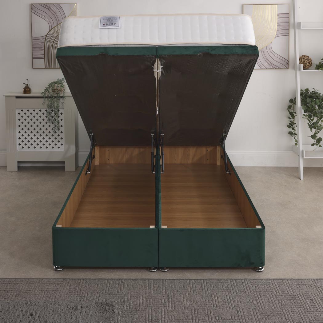 Platinum 5000 Pocket Sprung Intelligent Memory Ottoman End Lift Bed Set – front view, storage open