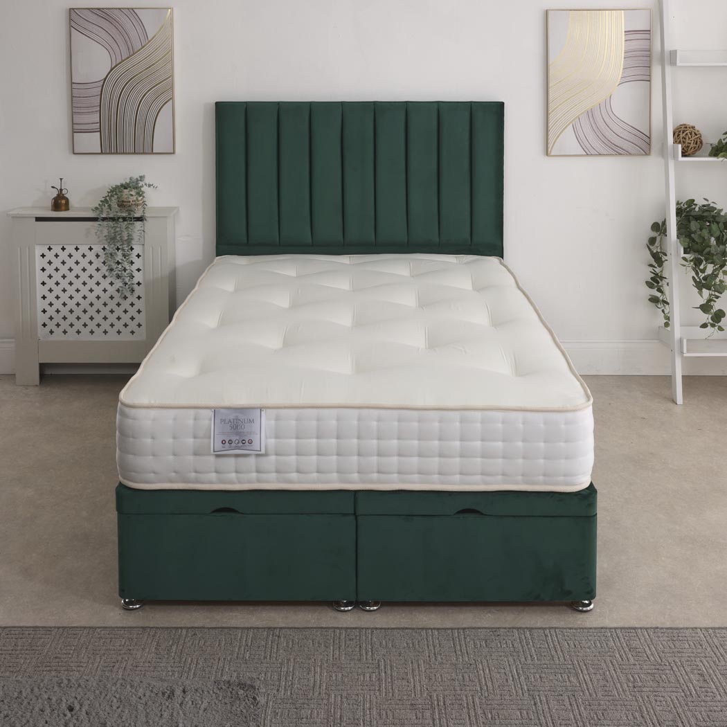 Platinum 5000 Pocket Sprung Intelligent Memory Ottoman End Lift Bed Set – styled in a bedroom