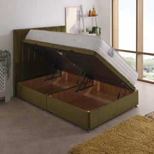 Platinum 5000 Pocket Sprung Intelligent Memory Ottoman Side Lift Bed Set – angled view, storage open
