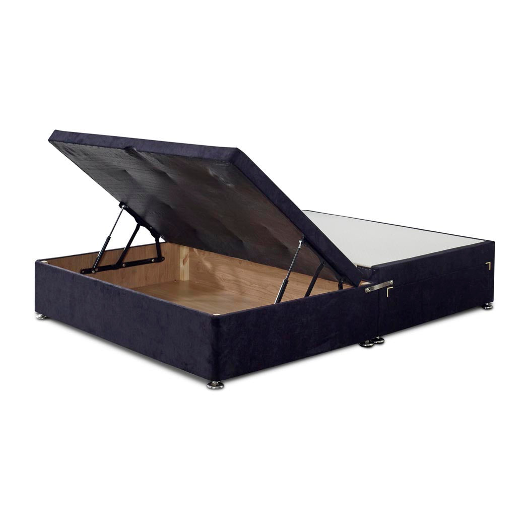 Premium Half End Lift Ottoman Storage Divan Bed Base – angled view, storage open