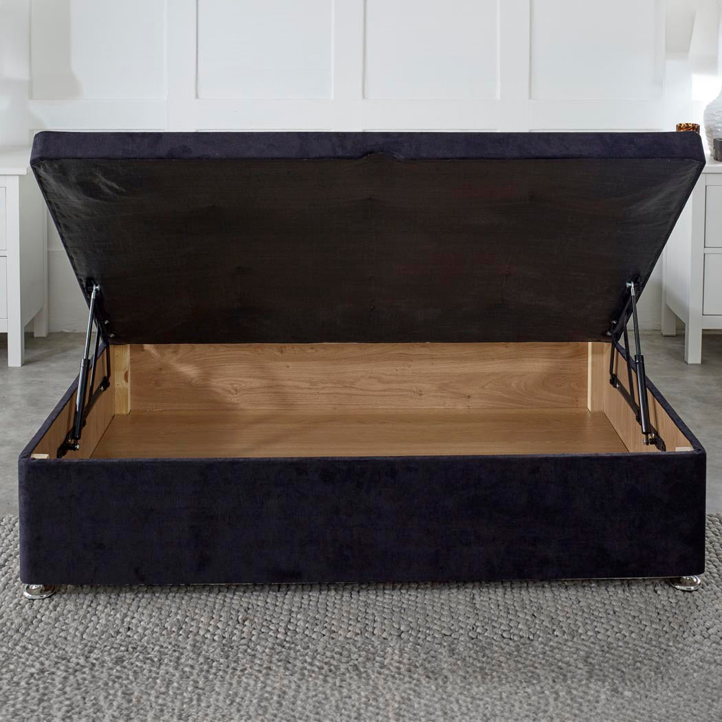 Premium Half End Lift Ottoman Storage Divan Bed Base – front view, storage open
