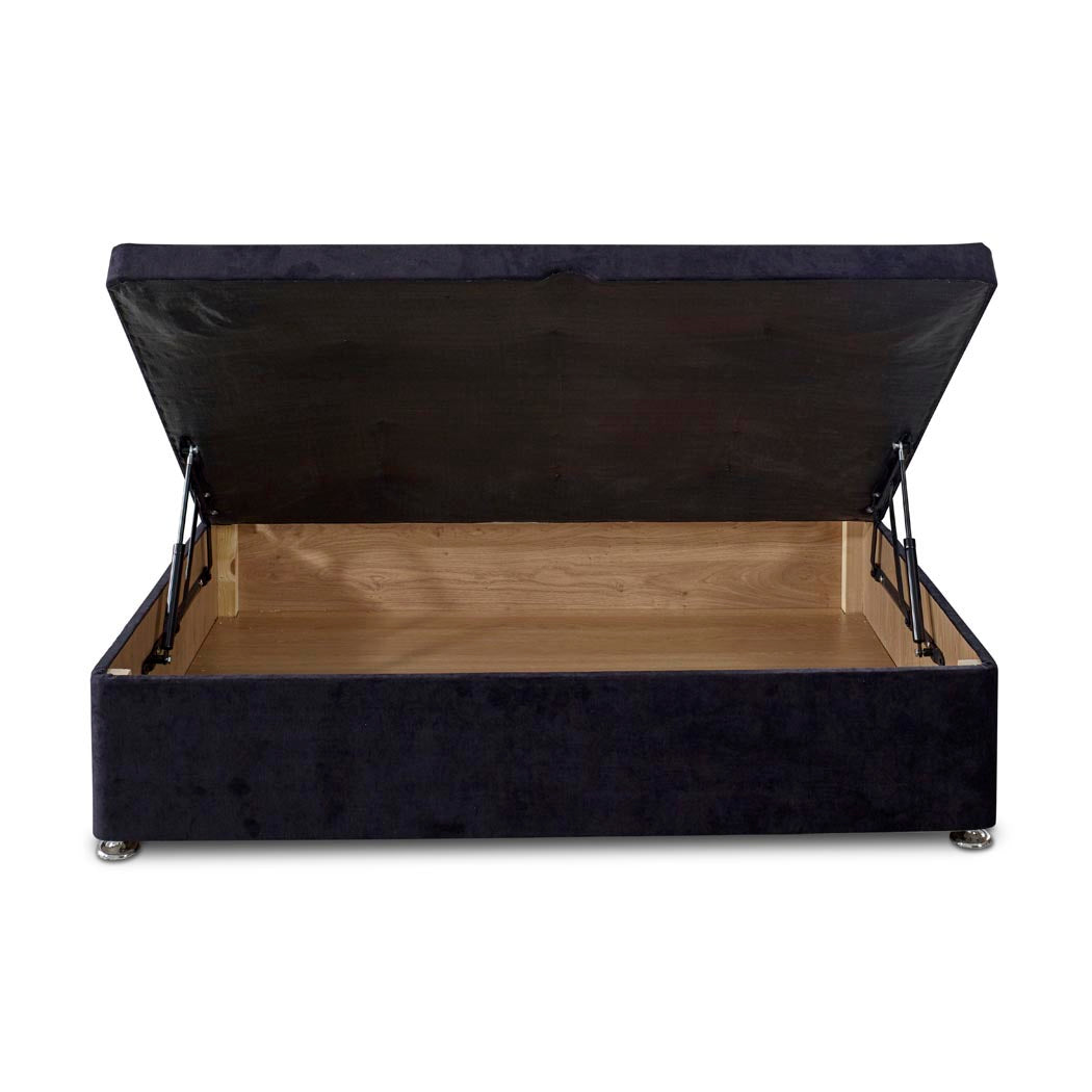 Premium Half End Lift Ottoman Storage Divan Bed Base – front view, storage open