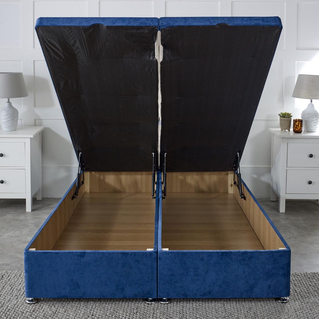 Premium End Lift Storage Ottoman Divan Bed Base – front view, storage open