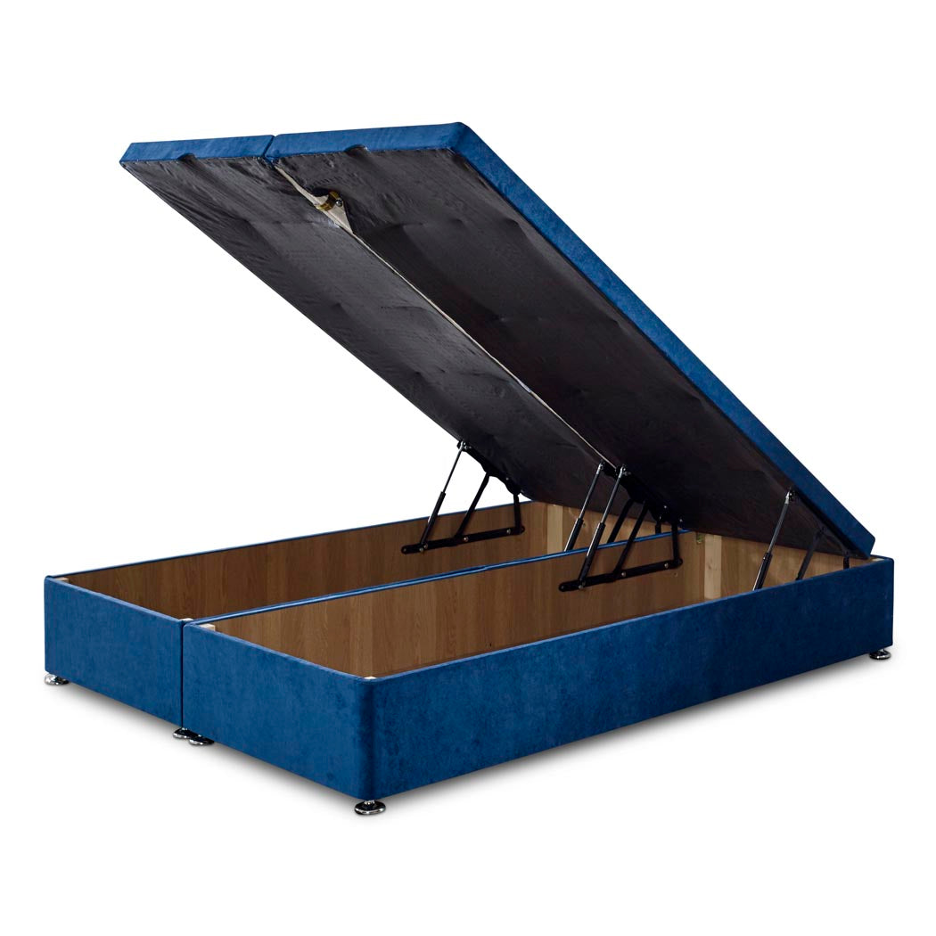 Premium End Lift Storage Ottoman Divan Bed Base – angled view, storage open