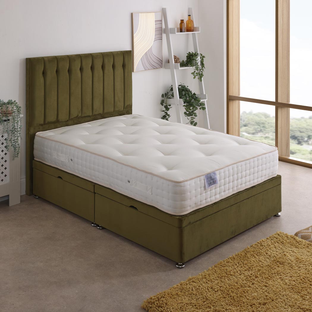 Comfort Silver 2000 Fibre And Pocket Sprung Ottoman Side Lift Bed Set – styled in a bedroom