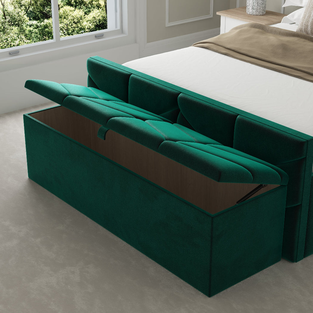 Seville Fabric Upholstered Blanket Box – angled view, storage open