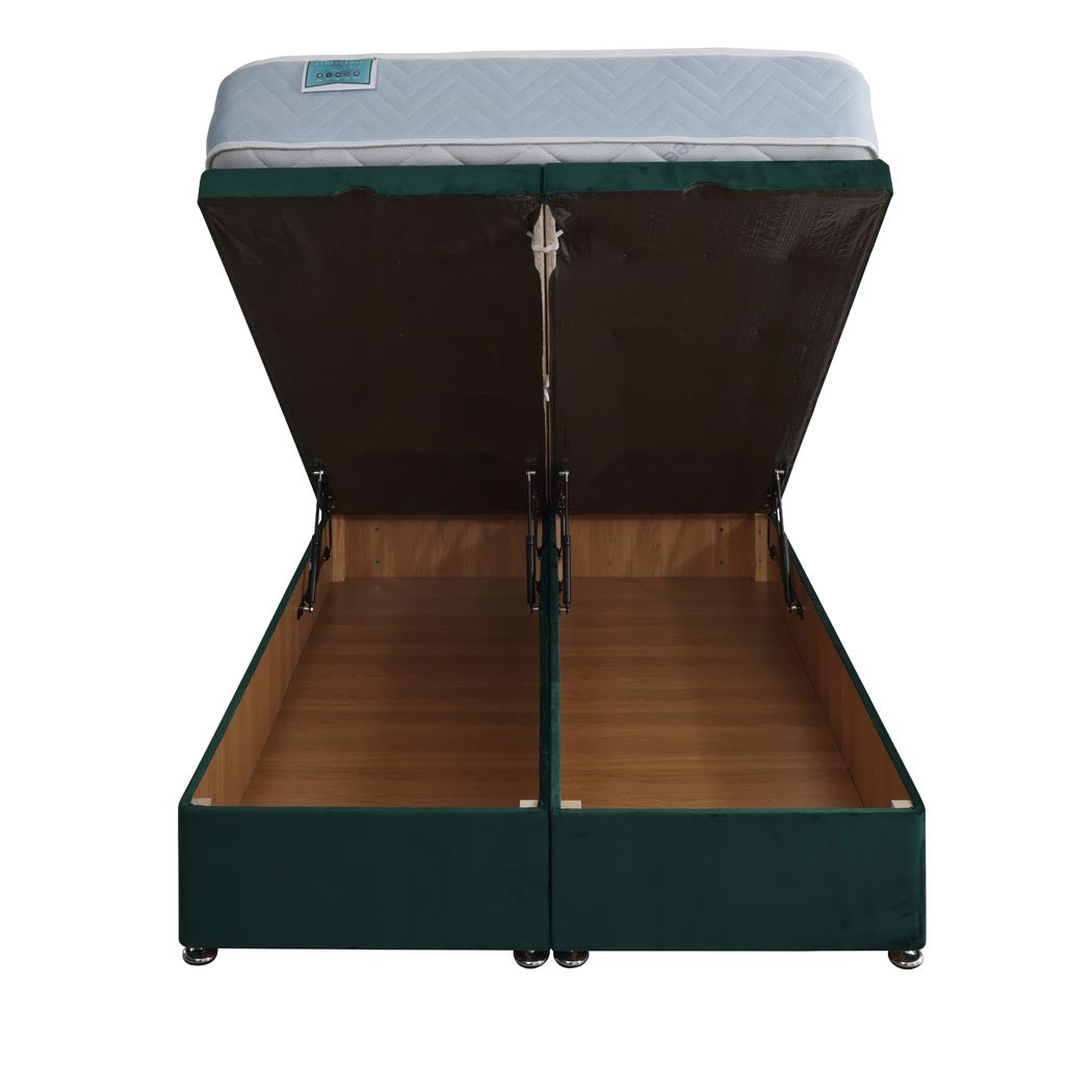 Stress Free Coil Sprung Ottoman End Lift Bed Set – front view, storage open