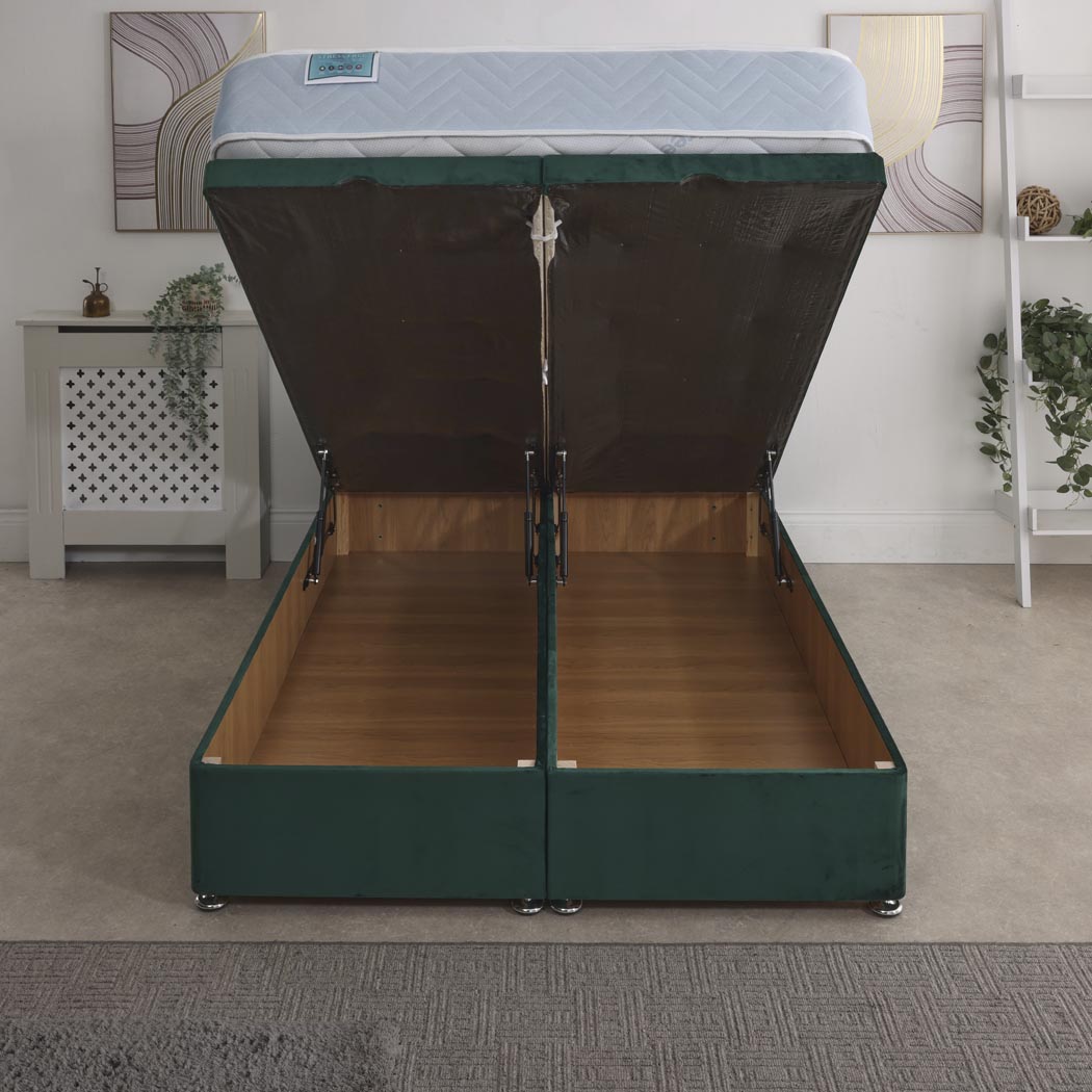 Stress Free Coil Sprung Ottoman End Lift Bed Set – front view, storage open