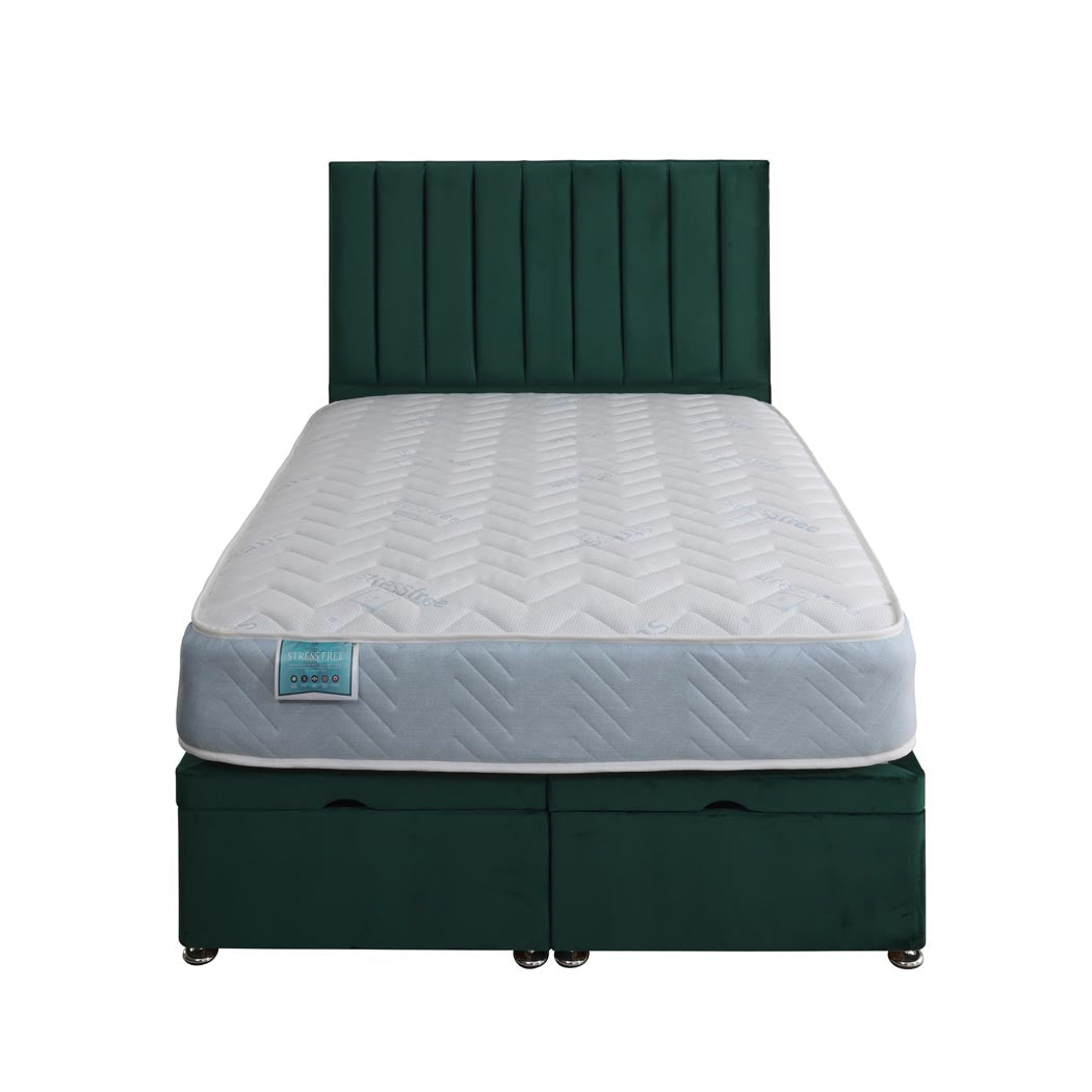Stress Free Coil Sprung Ottoman End Lift Bed Set – front view, storage closed