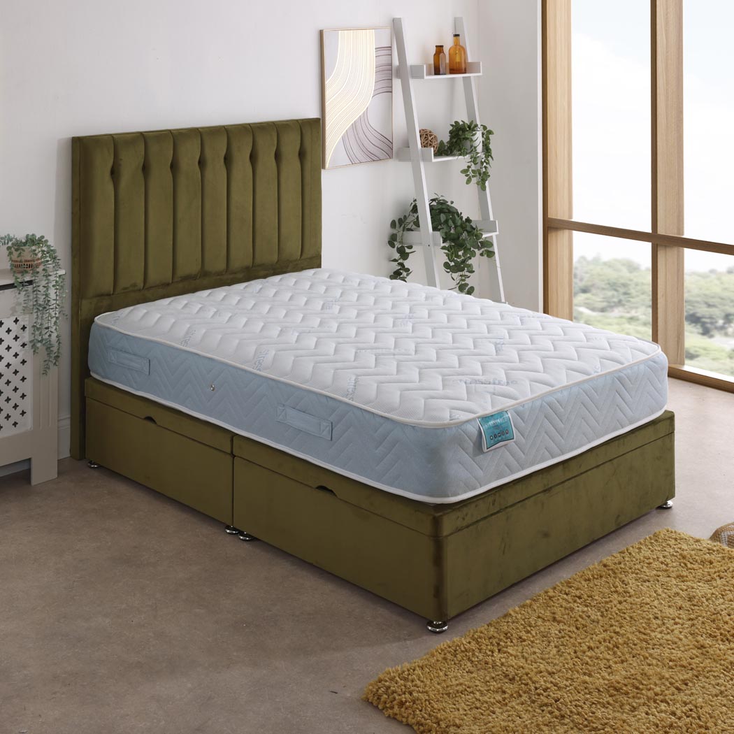 Stress Free Coil Sprung Ottoman Side Lift Bed Set – styled in a bedroom