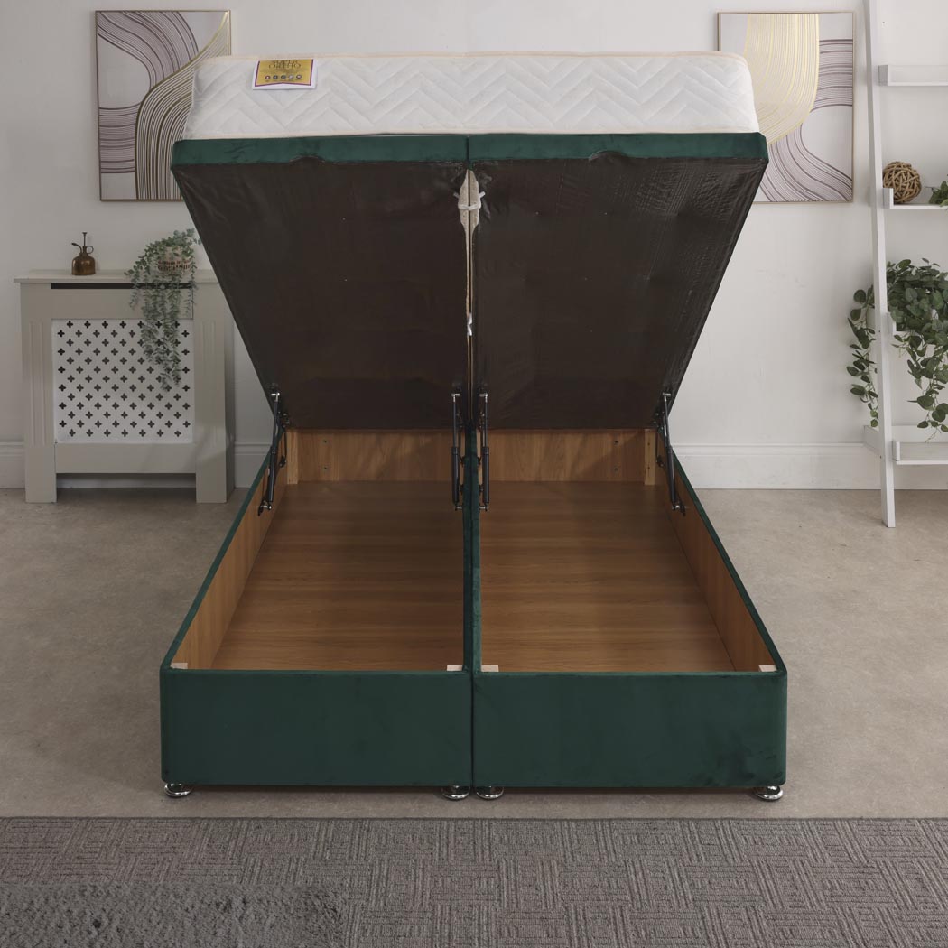 Super Ortho Coil Sprung Ottoman End Lift Bed Set – rear view, storage open