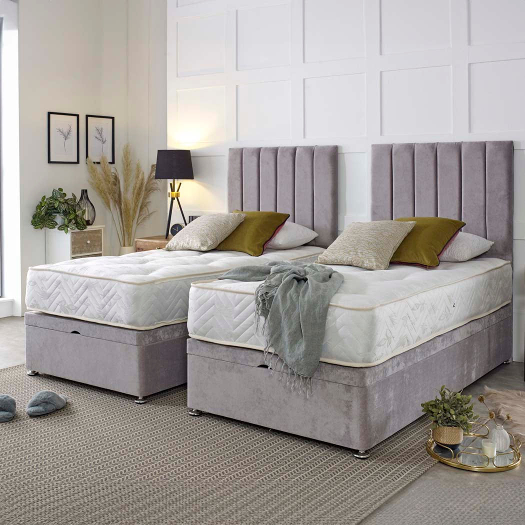Supreme Guest Hotel Zip and Link 2000 Pocket Sprung Ottoman Divan Bed Set – styled in a bedroom