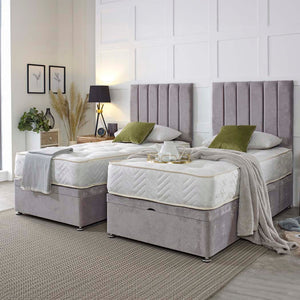Supreme Guest Hotel Zip and Link 1500 Pocket Sprung Ottoman Divan Bed Set – styled in a bedroom