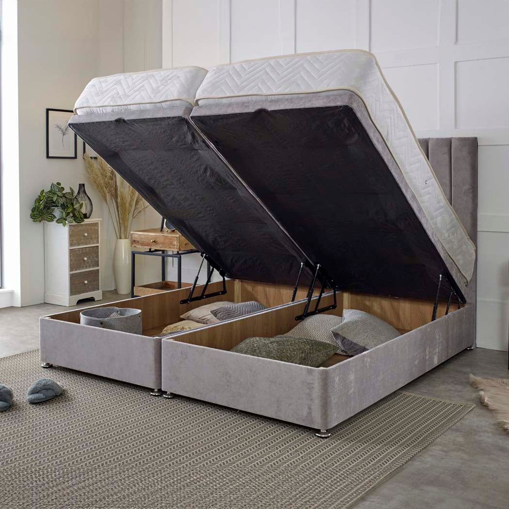 Supreme Guest Hotel Zip and Link 1000 Pocket Sprung Ottoman Divan Bed Set – angled view, storage open