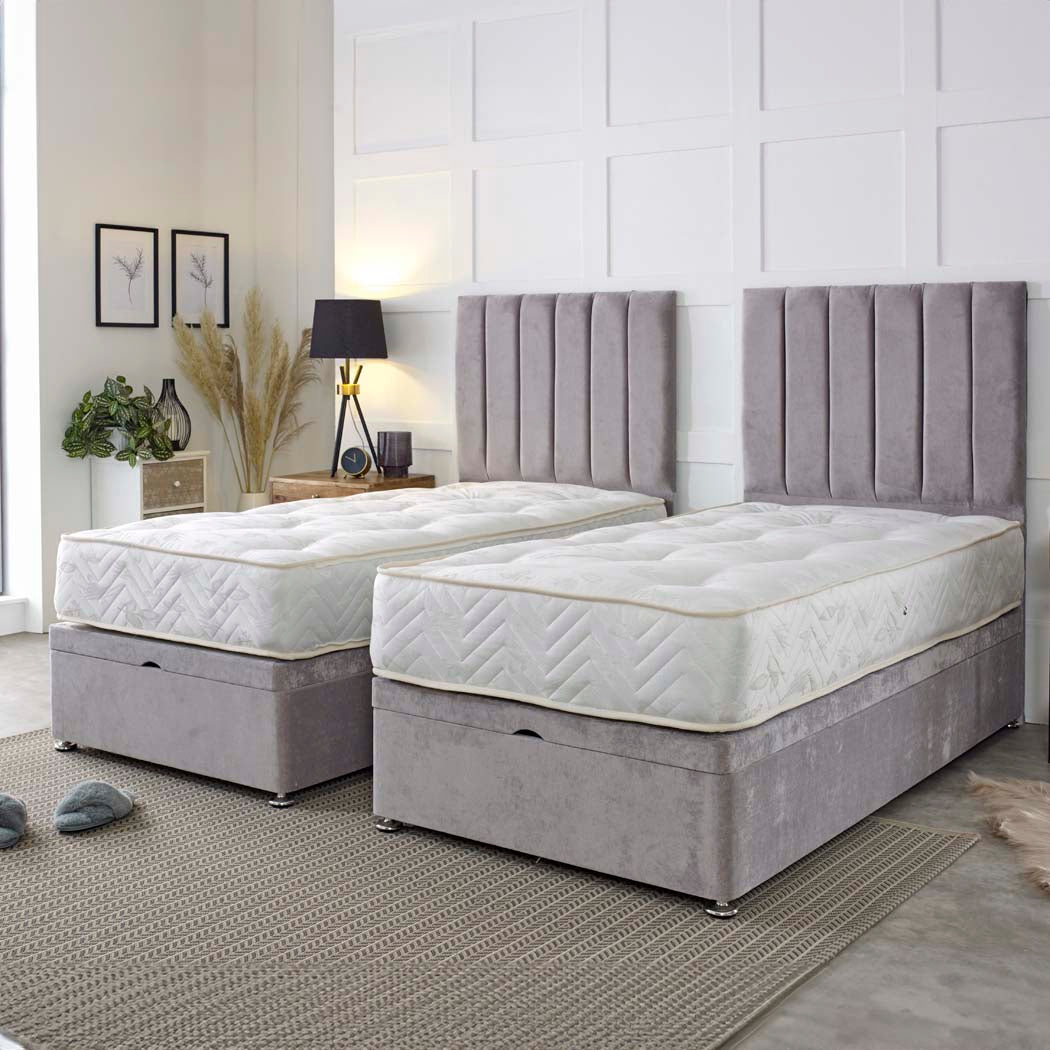 Supreme Guest Hotel Zip and Link 1000 Pocket Sprung Ottoman Divan Bed Set – styled in a bedroom