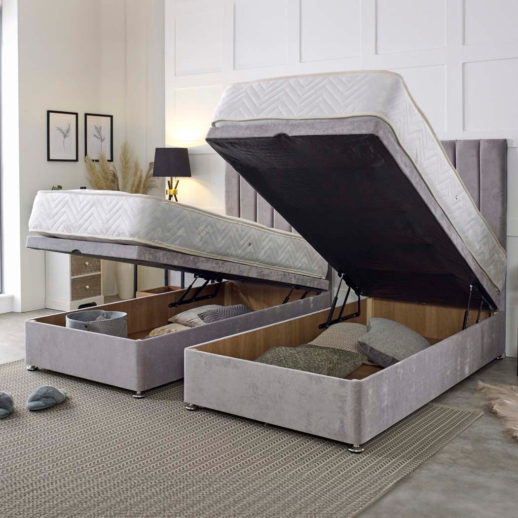 Supreme Guest Hotel Zip and Link 1000 Pocket Sprung Ottoman Divan Bed Set – angled view, storage open