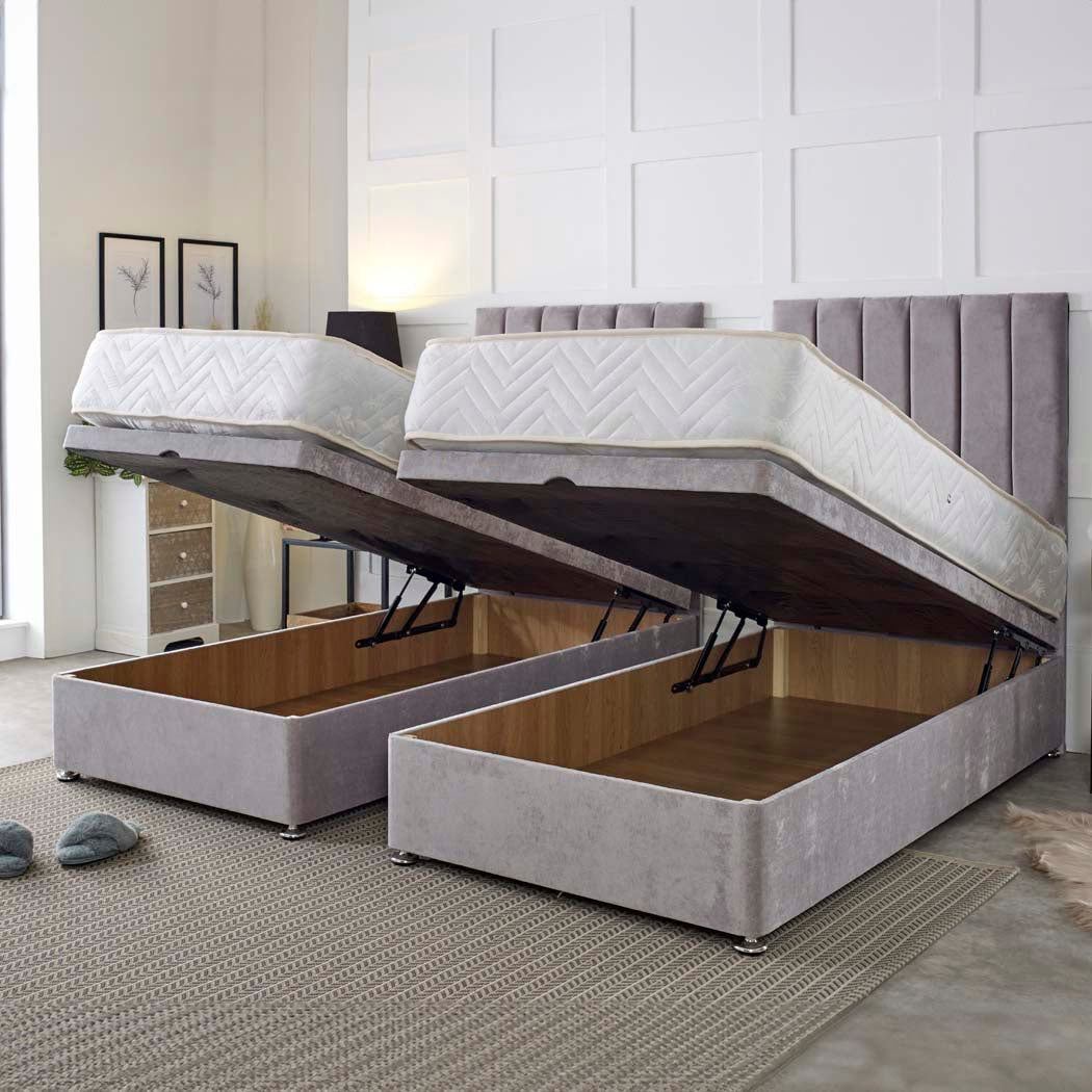 Supreme Guest Hotel Zip and Link 1000 Pocket Sprung Ottoman Divan Bed Set – angled view, storage open