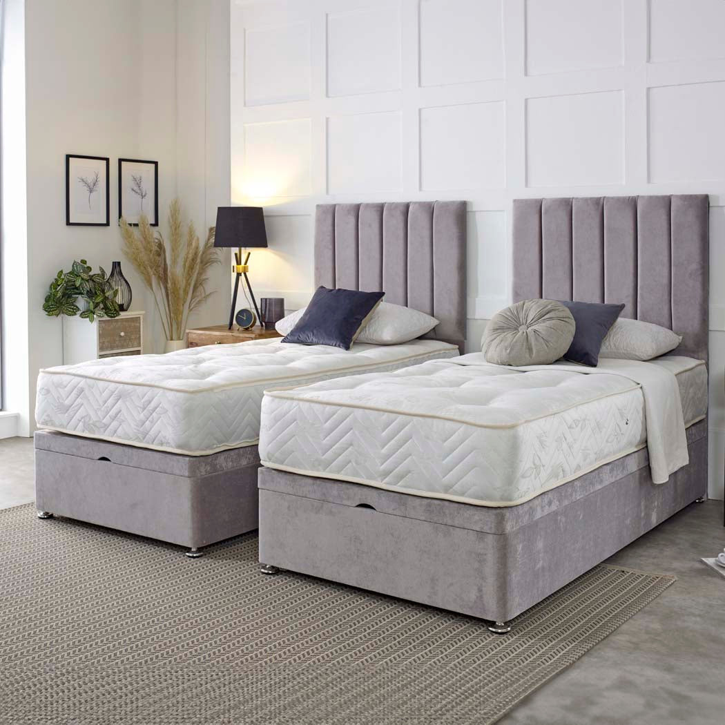 Supreme Guest Hotel Zip and Link 1000 Pocket Sprung Ottoman Divan Bed Set – styled in a bedroom
