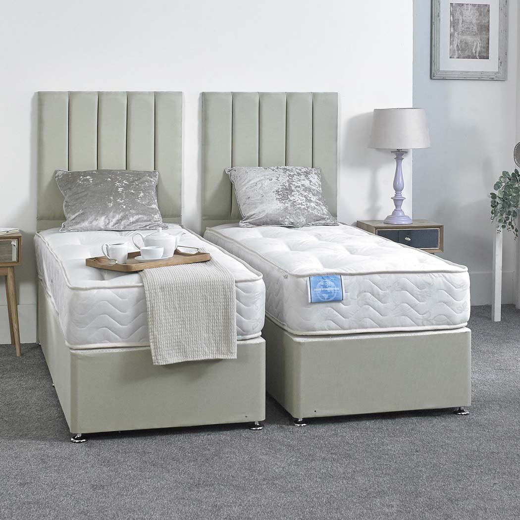 Supreme Guest Hotel Zip and Link 1500 Pocket Sprung Divan Bed Set – angled view, styled in a bedroom