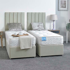 Supreme Guest Hotel Zip and Link 1500 Pocket Sprung Divan Bed Set – angled view, styled in a bedroom