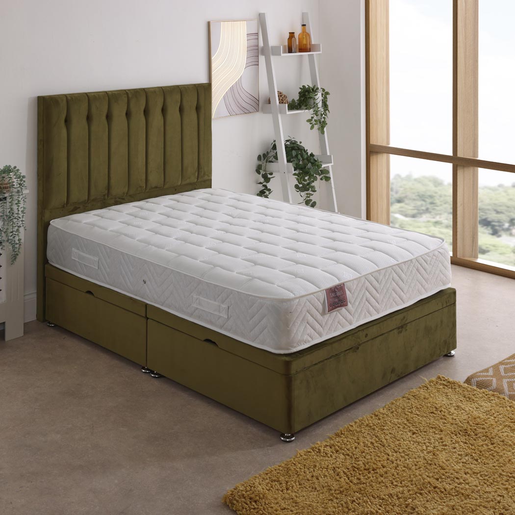 Taurus 1000 Pocket Sprung Ottoman Side Lift Bed Set – styled in a bedroom