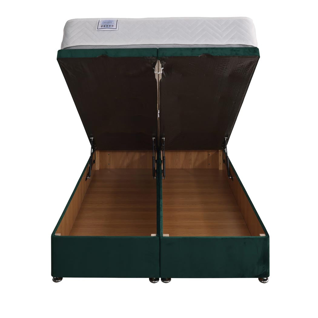 Titan Coil Sprung Ottoman End Lift Bed Set – front view, storage open