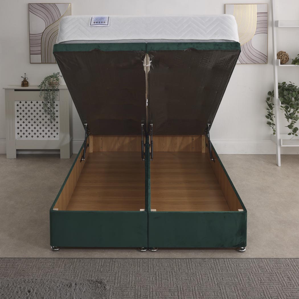 Titan Coil Sprung Ottoman End Lift Bed Set – front view, storage open