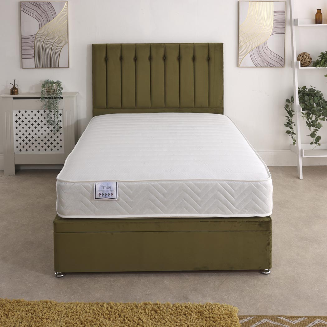 Titan Coil Sprung Ottoman Side Lift Bed Set – styled in a bedroom
