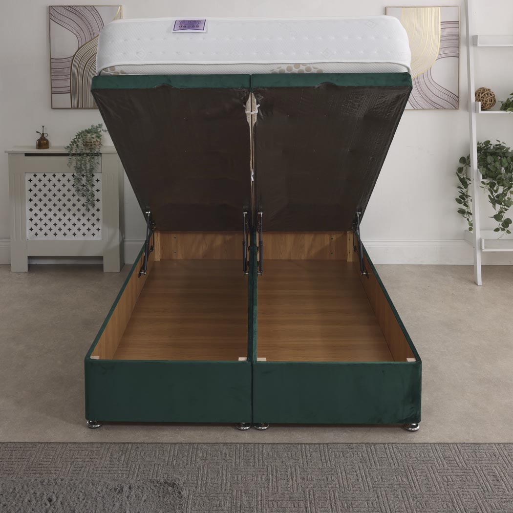 Victoria Orthopaedic Coil Sprung Ottoman End Lift Bed Set – rear view, storage open