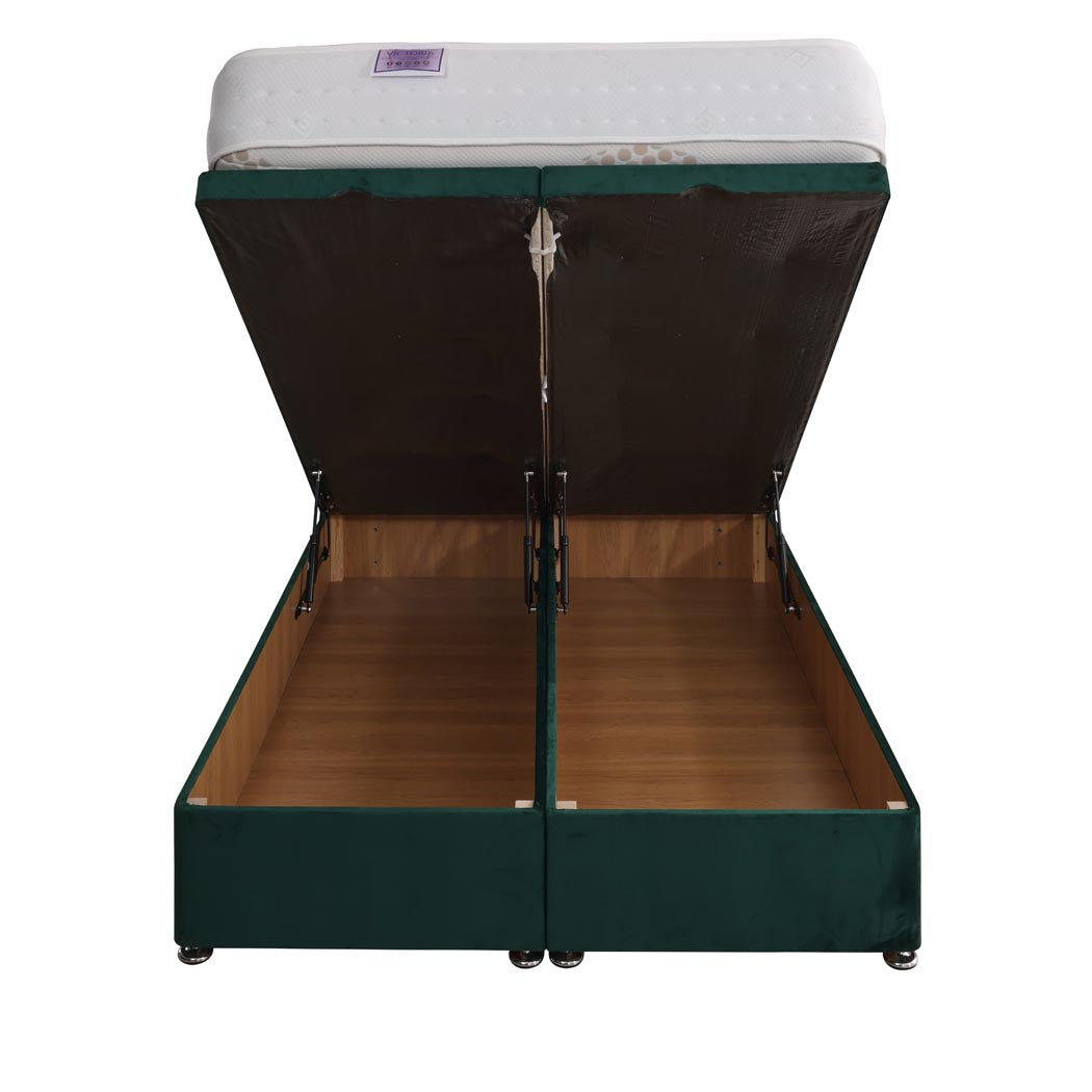 Victoria Orthopaedic Coil Sprung Ottoman End Lift Bed Set – rear view, storage open