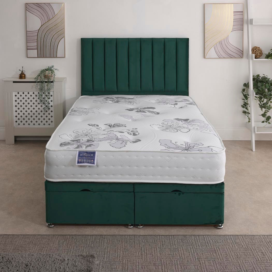 Windsor Orthopaedic Coil Sprung Ottoman End Lift Bed Set – front view, storage closed