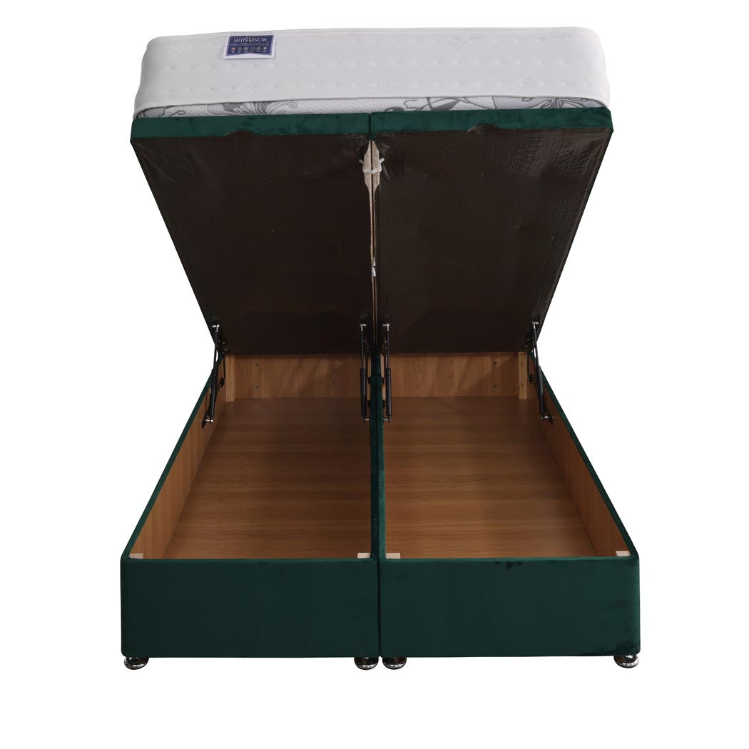 Windsor Orthopaedic Coil Sprung Ottoman End Lift Bed Set – front view, storage open