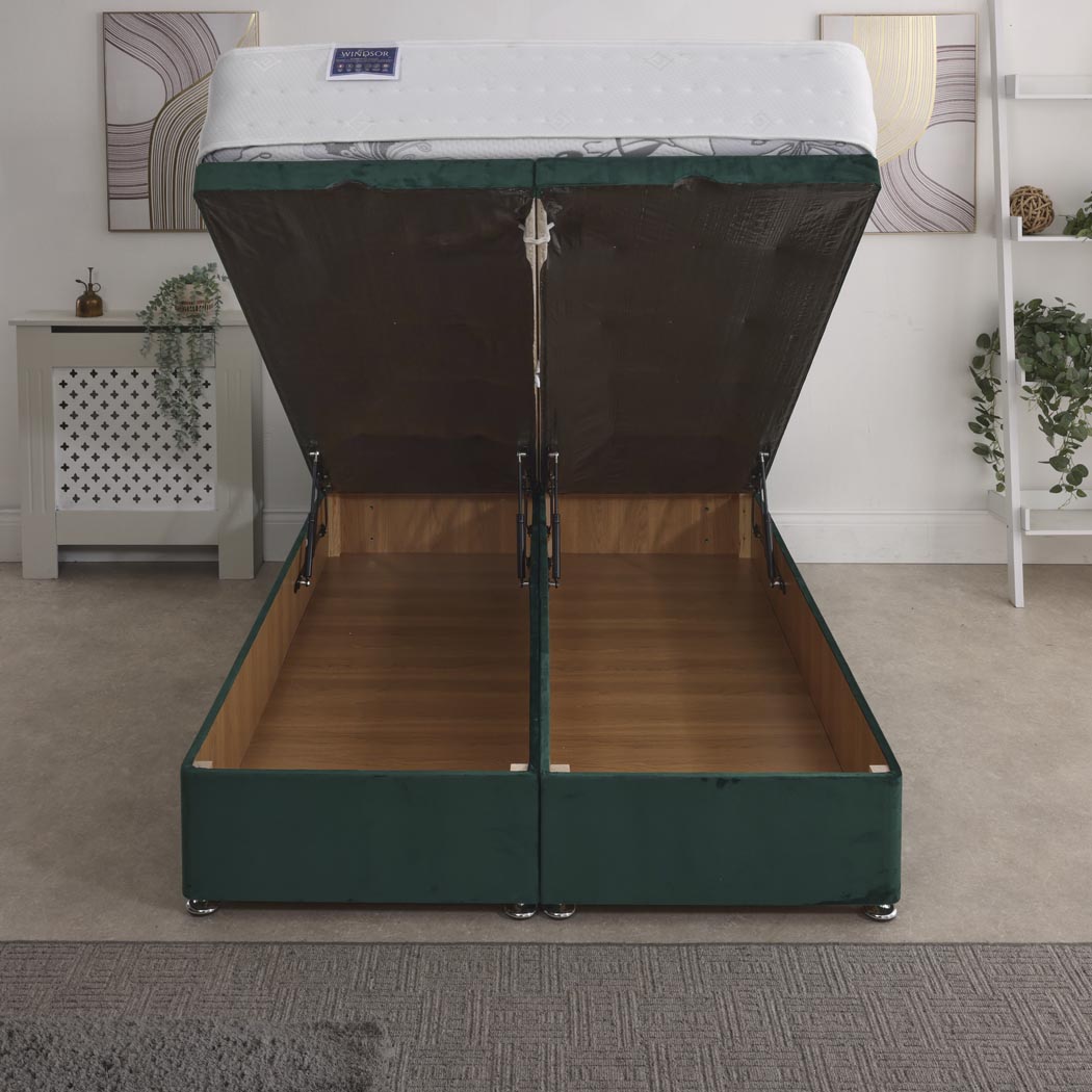 Windsor Orthopaedic Coil Sprung Ottoman End Lift Bed Set – front view, storage open