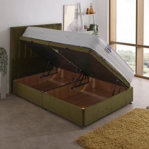 Windsor Orthopaedic Coil Sprung Ottoman Side Lift Bed Set – angled view, storage open