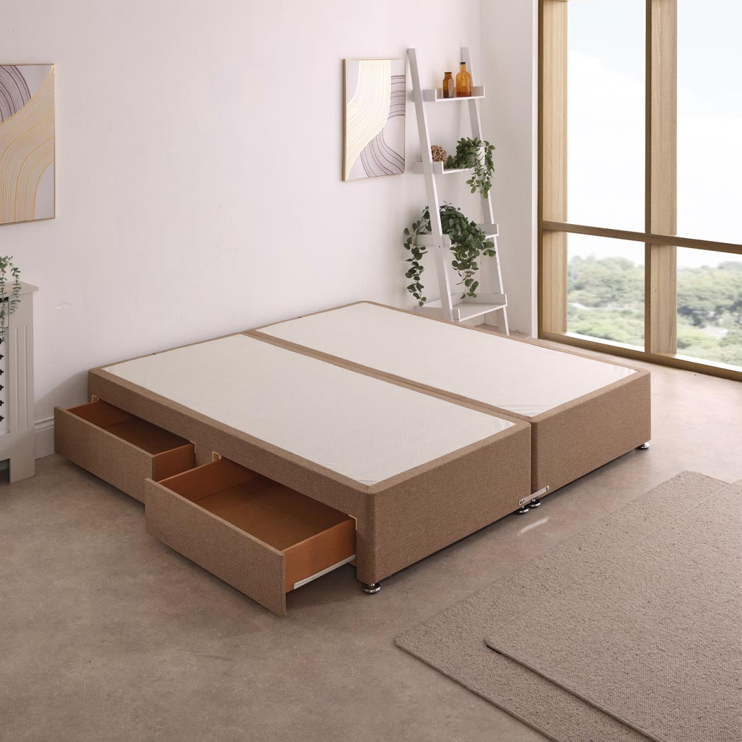 Zip and Link Divan Bed Base – angled view, two drawers open