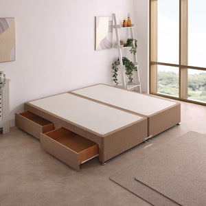 Zip and Link Divan Bed Base – angled view, two drawers open