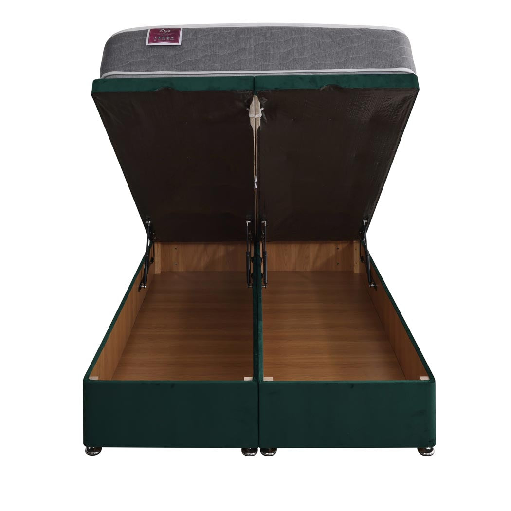 Zoya Coil Sprung Ottoman End Lift Bed Set – front view, storage open