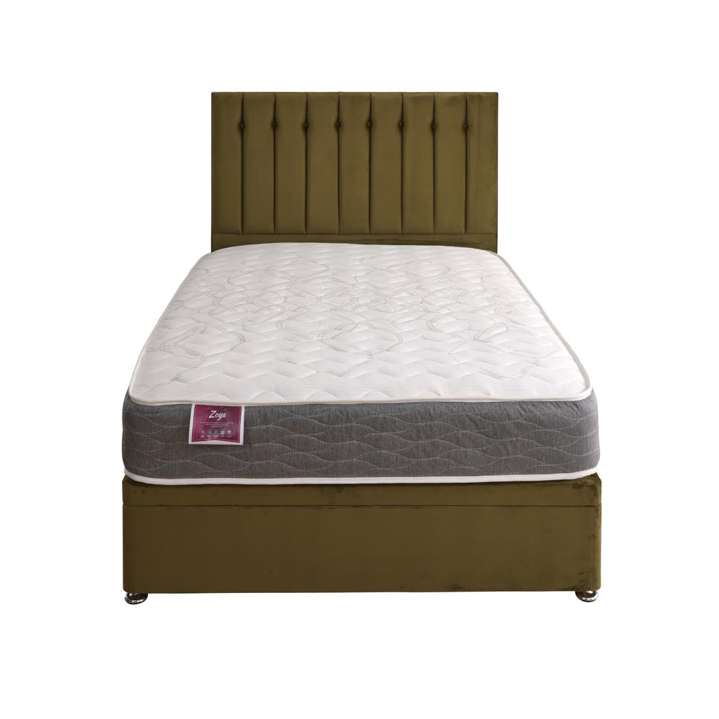 Zoya Coil Sprung Ottoman Side Lift Bed Set – front view, storage closed