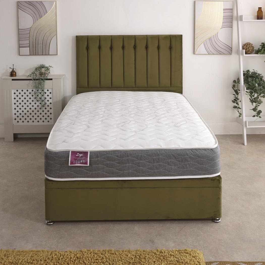 Zoya Coil Sprung Ottoman Side Lift Bed Set – front view, storage closed